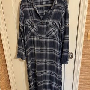 Bella Dahl Navy and White Plaid Shirt Dress